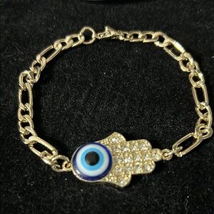 Gold Chain Bracelet with Blue Eye Charm